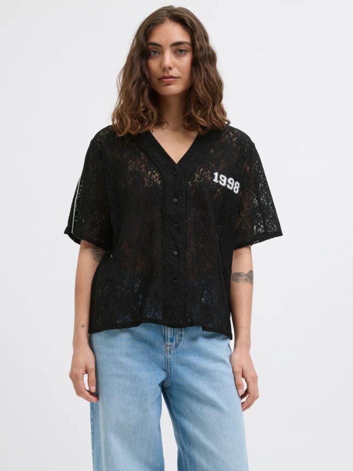 JXSTINE LACE LOOSE V NECK TEE JRS LN - Image 1